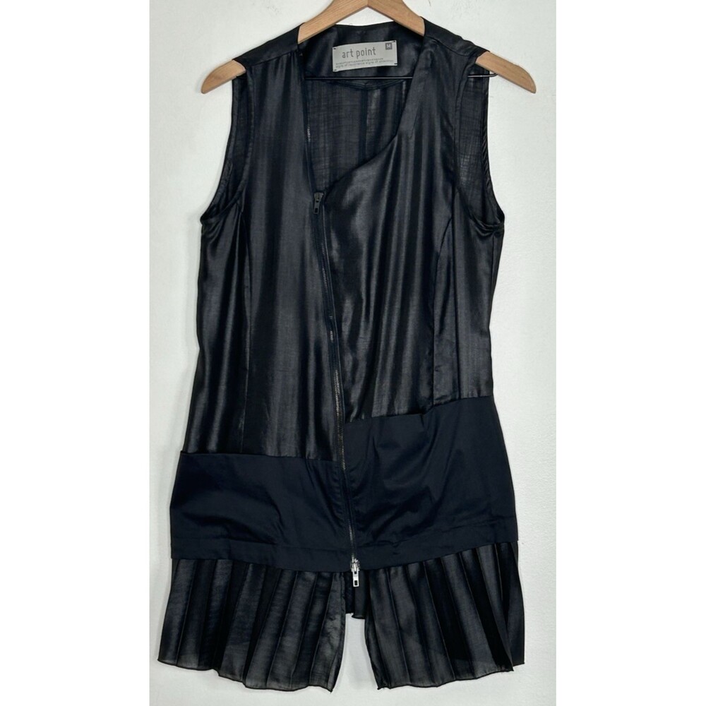 ART POINT sleeveless shift dress Medium Asymetric Black Full Zip Sheer Ruffle